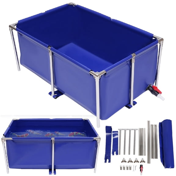 Miumaeov Above Ground Fish Pond 100 Gal, Canvas Koi Pond with Steel Frame, Foldable Outdoor Fish Pond Tub for Backyard Garden, Portable Pond Tank