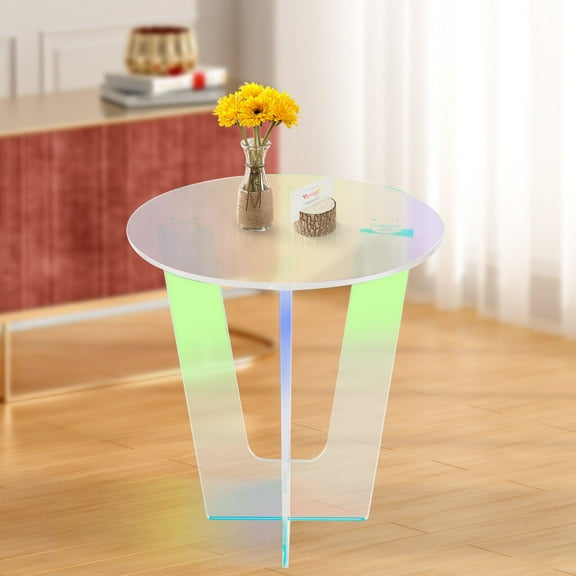 Miumaeov Acrylic Iridescent Side Table End Table Beautiful Rainbow End Table Modern Accent Table Side Table Coffee Table for Small Space Living Room 18 inch Diam