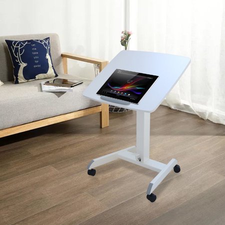 Miumaeov Adjustable Height Laptop Desk Rolling Table Computer Table Tilting Angle Switch Workstation with Wheels White Computer Stand Podium for Living Room Office