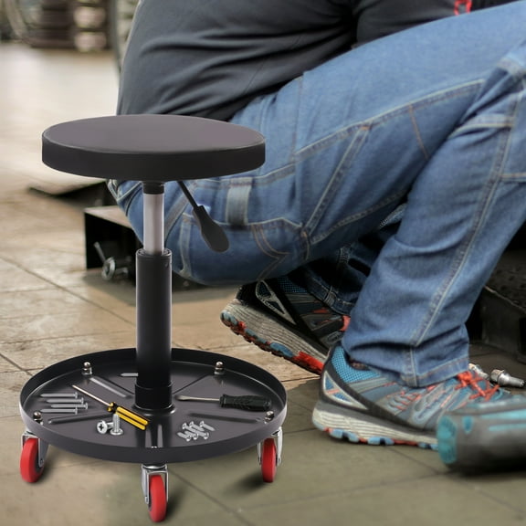 Miumaeov Adjustable Pneumatic Mechanic Roller Seat Heavy Duty Rolling Stool Chair Swivel with Tool Tray for Garage Workshop and Auto Repair Shop 300lbs Black