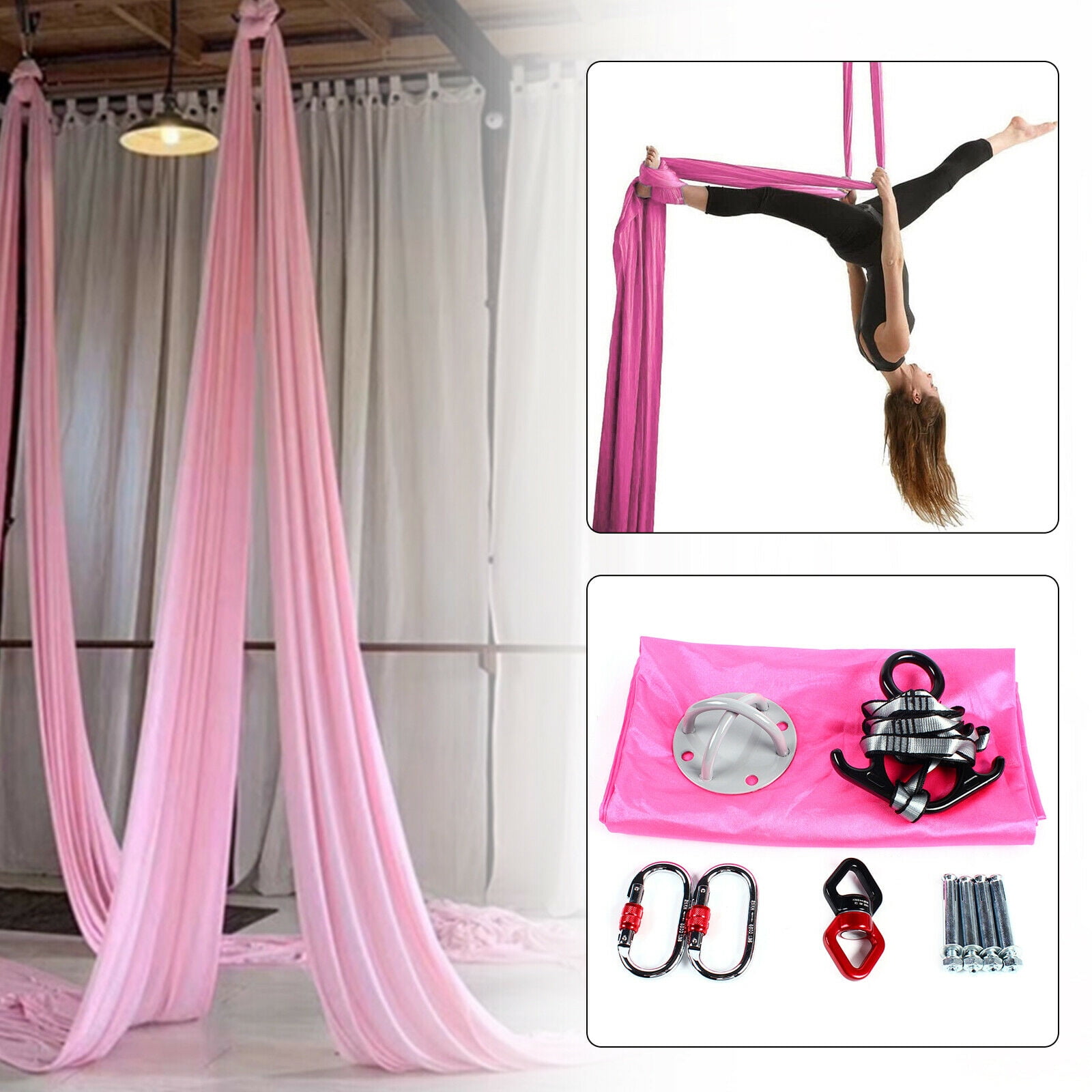 Miumaeov Aerial Silk 3 Yard 9.2ft Aerial Yoga Swing Set Yoga Hammock Kit for Fitness Pink