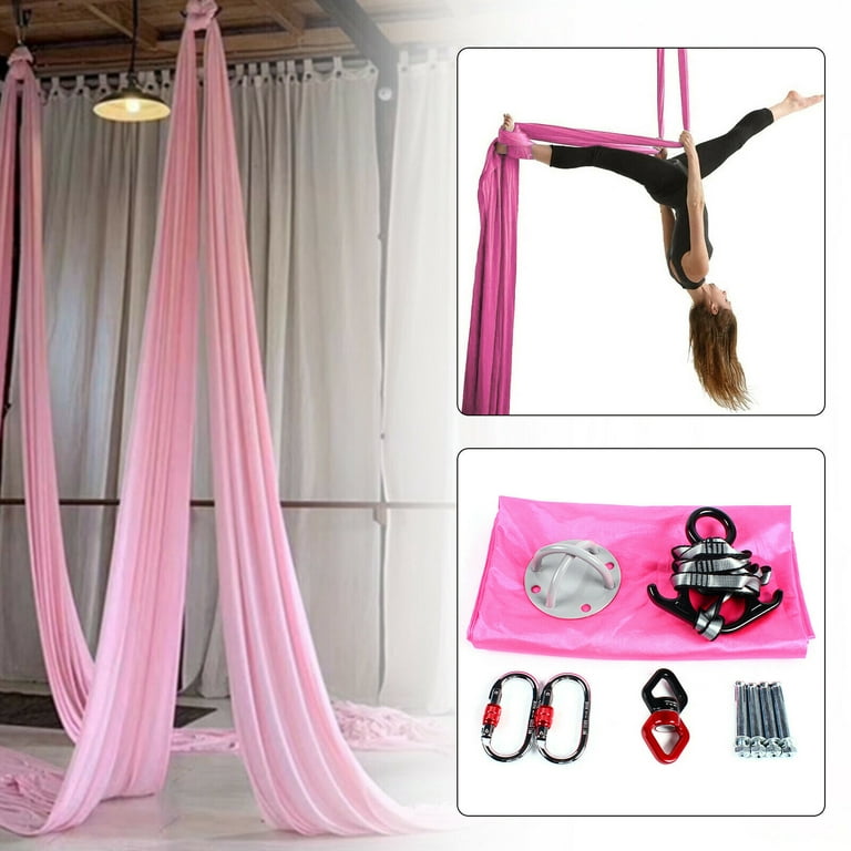 Miumaeov Aerial Silk 3 Yard 9.2ft Aerial Yoga Swing Set Yoga Hammock Kit  for Fitness Pink 