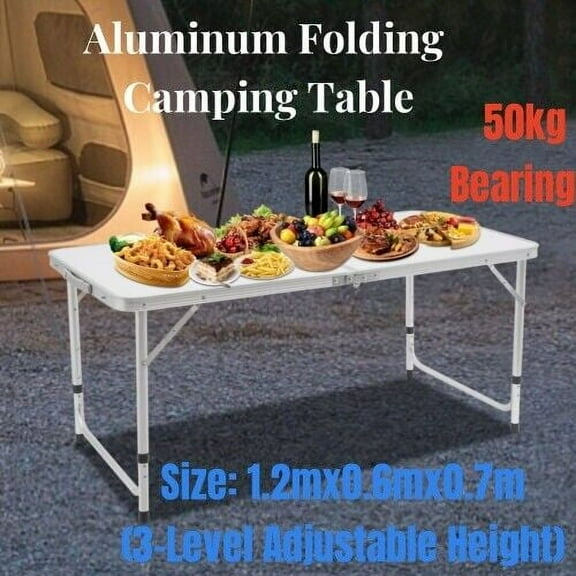Miumaeov Aluminum Large Portable Folding Table Outdoor Adjustable Furniture for Picnic, BBQ Camping