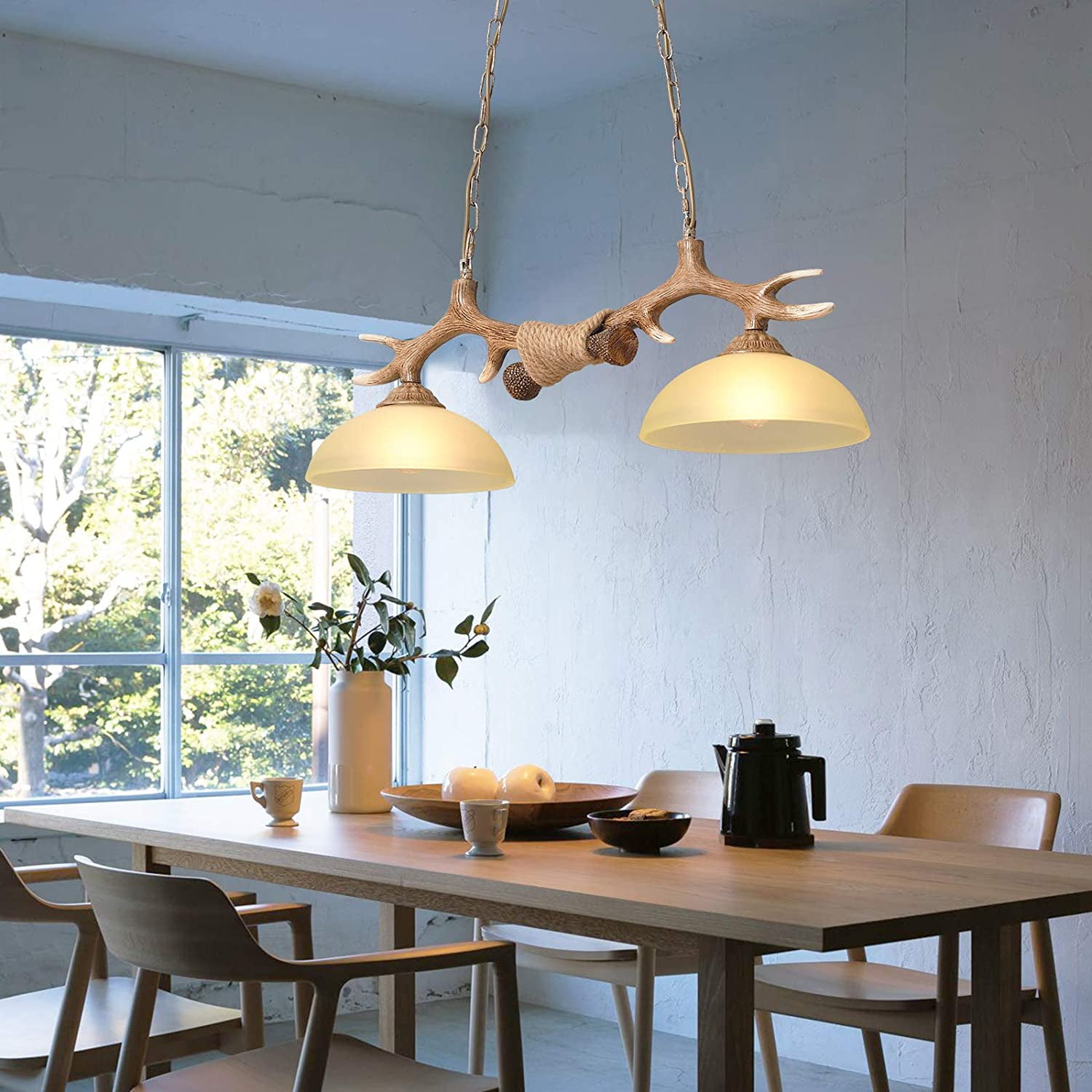 QIANLU Mini Antler Pendant Light - Rustic Farmhouse Chandelier With Edison Bulb (Bulb Not Included)