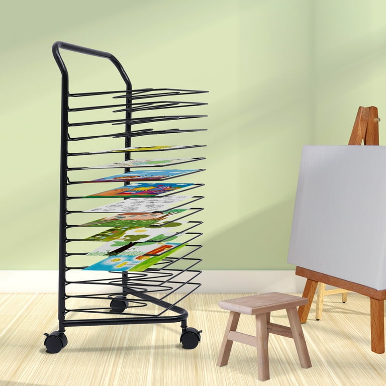 Miumaeov Art Drying Rack for Classroom Paint Drying Rack Art 16 Shelves Metal Artwork Storage Display Rack Art Drying Rack with Wheels for Classroom Painting Crafts Black Walmart