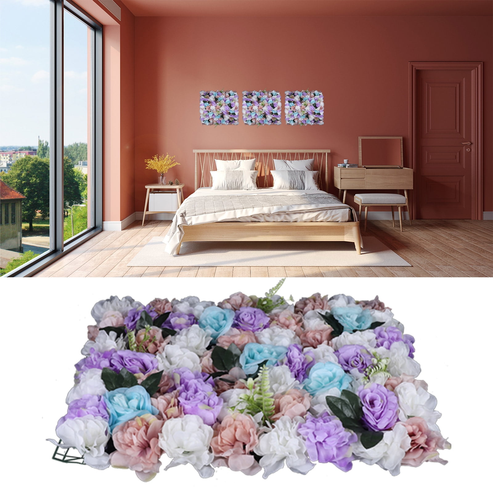 Miumaeov Artificial Silk Colorful Rose Flower Mat Wall Decor 16"x 24