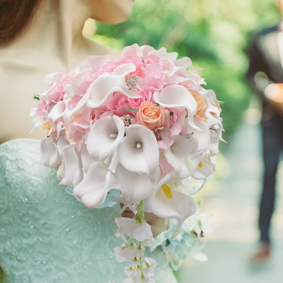 Miumaeov Artificial Wedding Bouquet Bride Bridesmaid Bouquet Silk Flowers for Home Office Parties Decoration Wedding Ceremony Proposal 15.75 x 9.84in