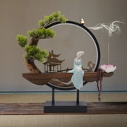 Miumaeov Backflow Incense Holder with LED Light Ring Chinese Style Handmade Flower Censer Incense Burner Home Decor Ornament Incense Holders with Backflow USB Cable