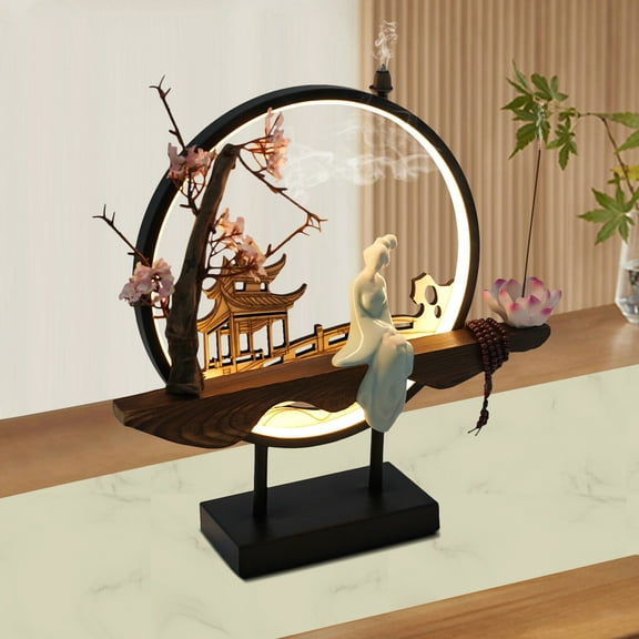 Miumaeov Backflow Incense Holder with LED Light Ring Handmade Flower Censer Incense Burner Ornament Incense Holders with Backflow USB Cable