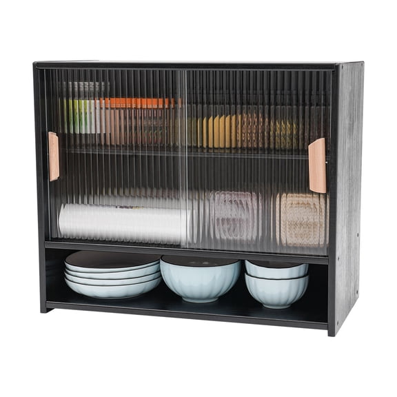 Miumaeov Bamboo Storage Cabinet Adjustable Kitchen Pantry Cabinet Sideboard Cupboard with Translucent Door