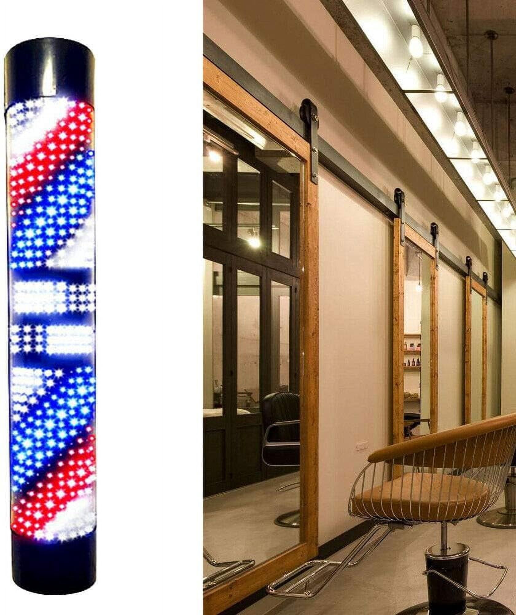 Miumaeov Barber Stripes Pole Rotating LED Light Wall Mounted Hair Salon Shop Open Sign Decor Wall Hanging Lamp Red Blue White LED Strips