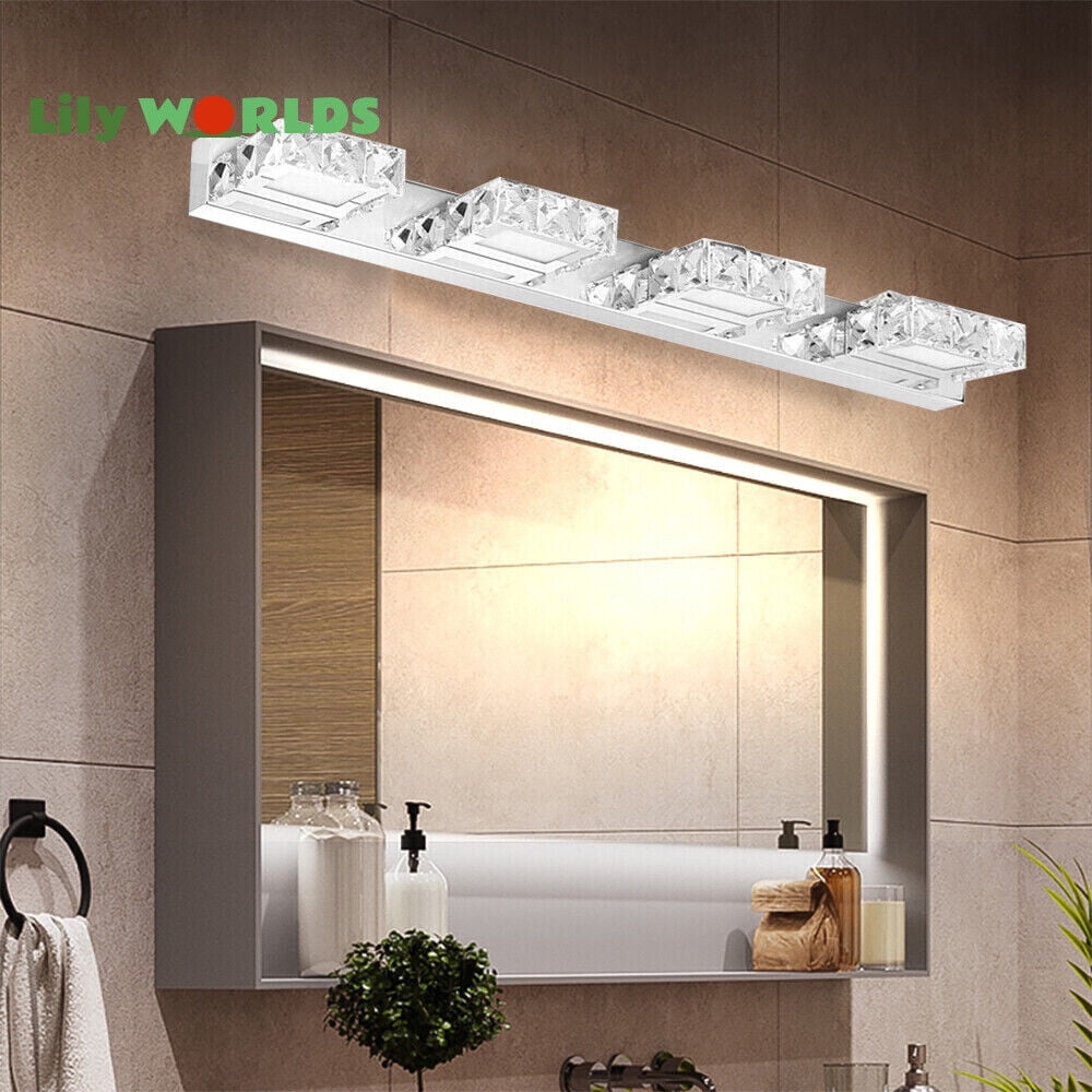 Miumaeov Bathroom 4-Light Vanity Light Fixture Over Mirror Modern LED Crystal Wall Lamps