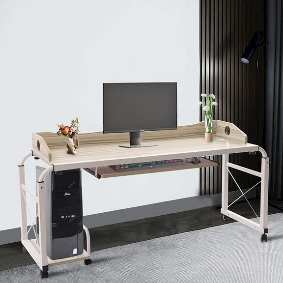 Miumaeov Wood Bed Desk with Height Adjustable, Mobile Multi-Functional Table, Cross-Bed Stretchable Lazy Computer Desk with Wheels for Bedroom, Dining Room, Living Room, Study
