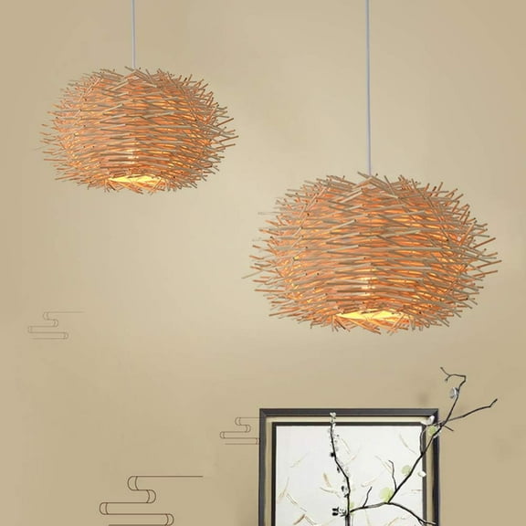 Miumaeov Bird Nest Design Pendant Light, Indoor Lighting Fixture Rattan Decorative Pendant Lamp, Ceiling Hanging Light with Adjustable Cord for Dining Room Restaurant