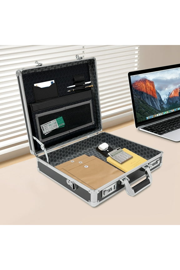 Black Dual Combination Locks Briefcase Business Briefcases Aluminum Storage Case for Men & Women