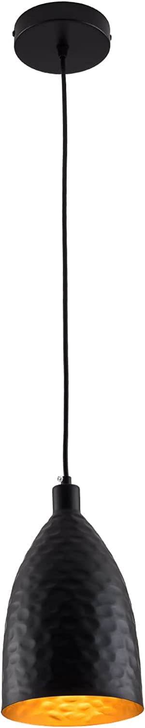 Miumaeov Black Metal Pendant Light, 1-Light Industrial Hanging Light Fixture Farmhouse Kitchen Island Pendant Lighting with 3ft Adjustable Cord, Industrial Dining Light Ceiling Lamp for Kitchen