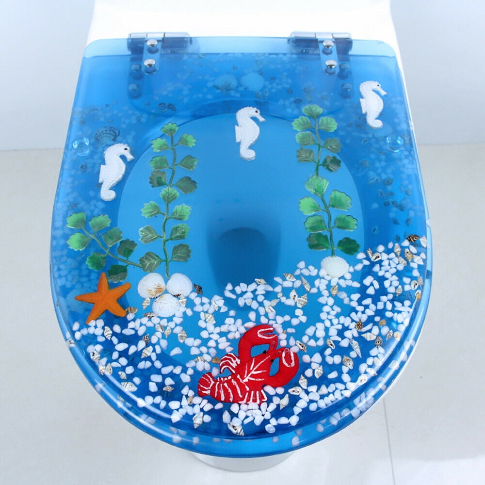 Miumaeov Blue Ocean Resin Toilet Seat Transparent Resin Silent and Thick Toilet Seat Not Fragile Slow Closing and Extended Toilet Seat