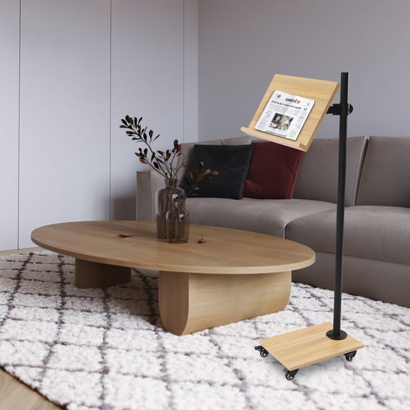 Miumaeov Book Stand with Wheels for Reading, Rolling Extra Large Lectern Stand with Height Adjustable, and Sturdy Metal Build, 180 Degrees Swing (15.4 x 11 Inches)
