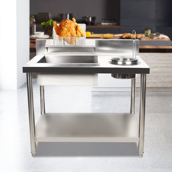 Miumaeov Breading Table Fried Chicken Preparation Station with Containers and Baskets Stainless Steel Fried Chicken Breading Worktop for Kitchen Restaurant Business