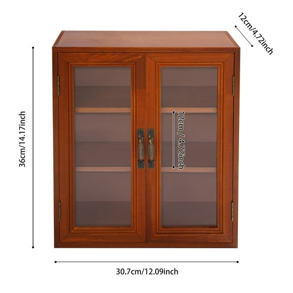 Miumaeov Brown/Blue Wood Storage Cabinet Freestanding Corner Organizer Cabinet with 2x Clear Doors