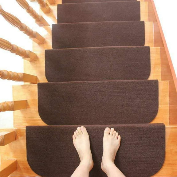 Miumaeov Brown Comfortable Soft Stair Treads Plush Polyester Carpet Non-Slip 13-Pack 7.8"E x 21.6"L