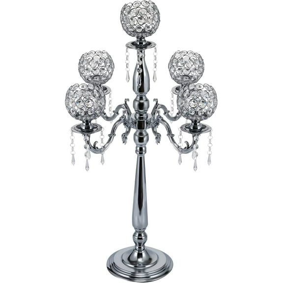 Miumaeov Candle Holders for Wedding Home 29.5 Inches Tall 5 Arms Candelabra/Crystal