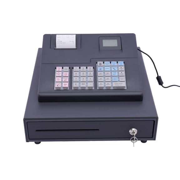 Miumaeov Cash Register for Small Businesses, 39 Key Electronic Cash Register with PC Software, Thermal Receipt, Dual Display POS Register
