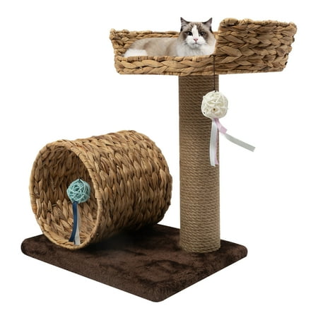 Miumaeov Cat Scratching Tree Hand Made Paper Rope Bow Shaped Two Level Cat Tree and Toy Ball Cat Condo Cat Lover Gift Luxury Cat Gifts