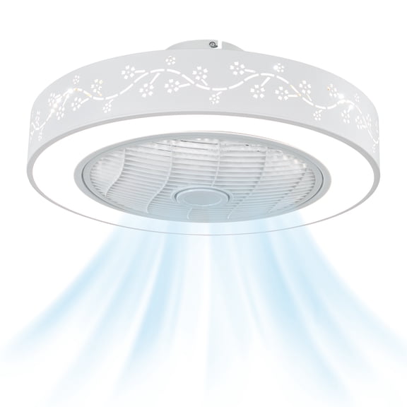 Miumaeov Ceiling Fan Light Enclosed Round LED Dimmable Ceiling Fan with Invisible Blades Low Profile Fan for Bedroom Office Living Room