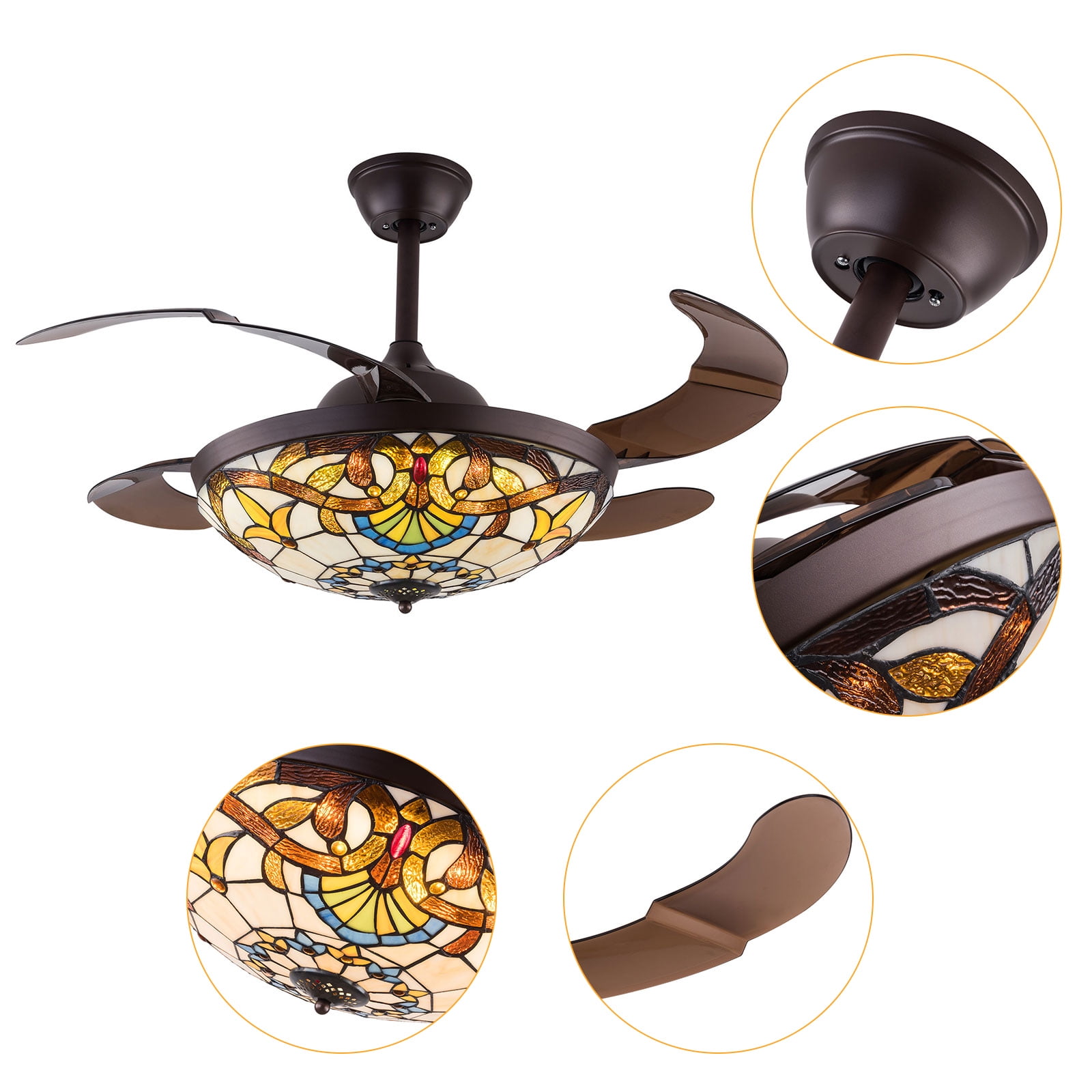 Miumaeov Ceiling Fan with Lights and Remote Control, 42in Vintage Dimmable LED Fan Chandelier for Living Room, Dinging Room, Farmhouse