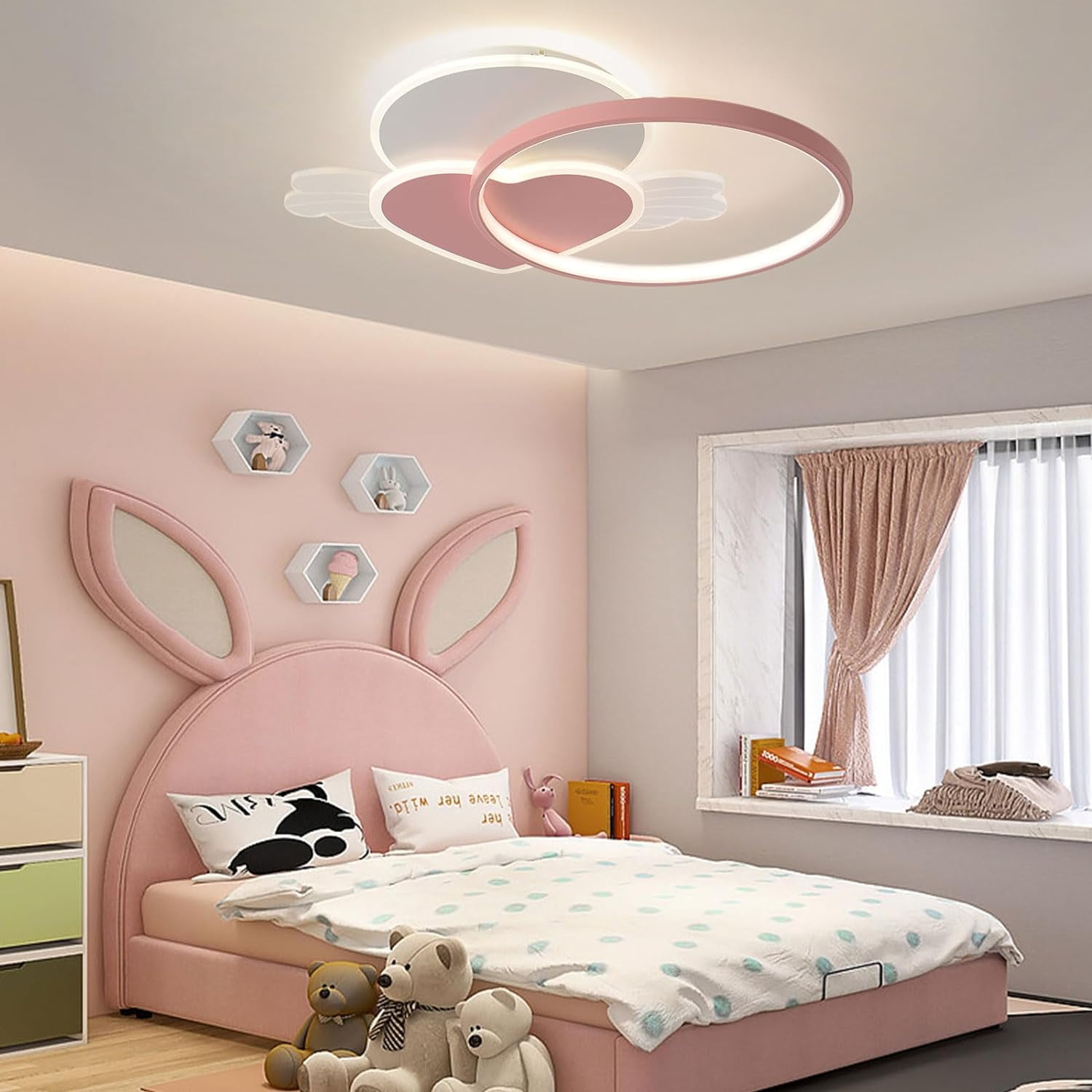 Miumaeov Ceiling Light Modern Flush Mount Ceiling Chandelier with Remote Control Love Heart Design Acrylic Shade Ceiling Lamp Fixture for Kids Room
