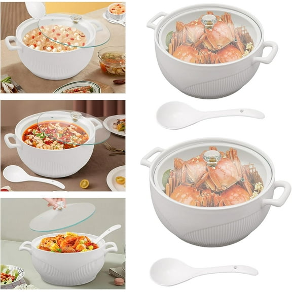 Miumaeov Ceramic Soup Tureen with Glass Lid, Porcelain Serving Soup Tureen for Restaurant Home Kitchen Decoration, Ceramic Covered Tureens for Soup, White Porcelain (8.54/7.5in) (7.5)