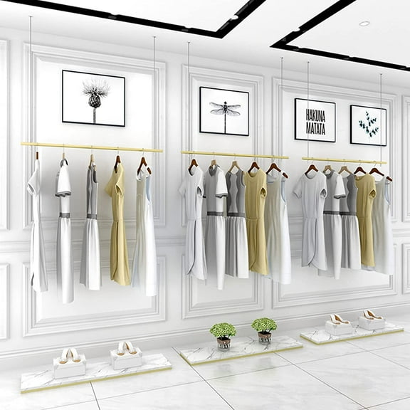 Miumaeov Chain Clothing Hanging Racks, Adjustable Height Metal Clothing Store Display Stands Wall Mounted Clothes Hanging Shelves Commercial Wedding Dress Display Shelf 39.37inch