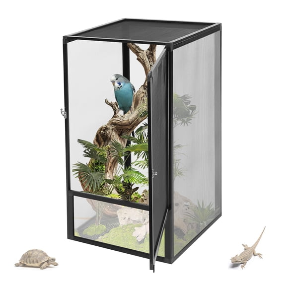 Miumaeov Chameleon Cage 17.7 x 17.7 x 31.5 Inch, Tall Reptile Enclosure with Escape-Proof Lock, Aluminum Terrarium for Gecko Snake