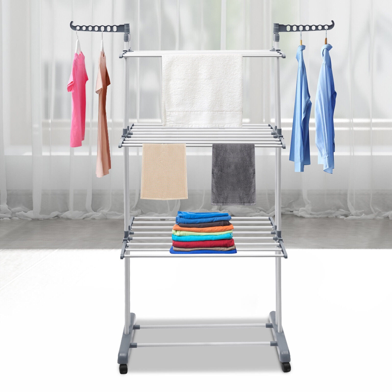 Clothes Drying Rails Frame Miumaeov Clothes Drying Rack Folding Clothes Rail 4-Tier Drying Rack ...