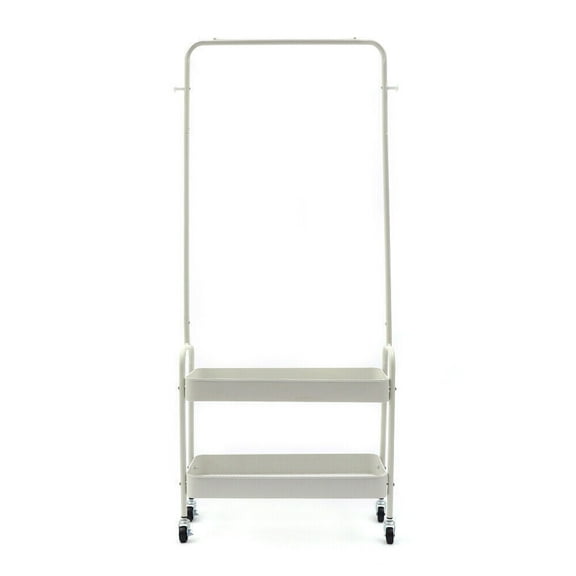 Miumaeov Clothing Rack Rolling Garment Rack Free-Standing Clothes Hanger Coat Hanging Stand Display Rod Storage Organizer w/ 2 Metal Basket (White)