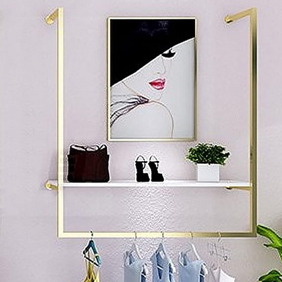 Miumaeov Clothing Store Simple Wall Mounted Metal Display Rack, Window Hanging Garment Racks, Home Clothes Rod Storage Towel (U shape with Board)