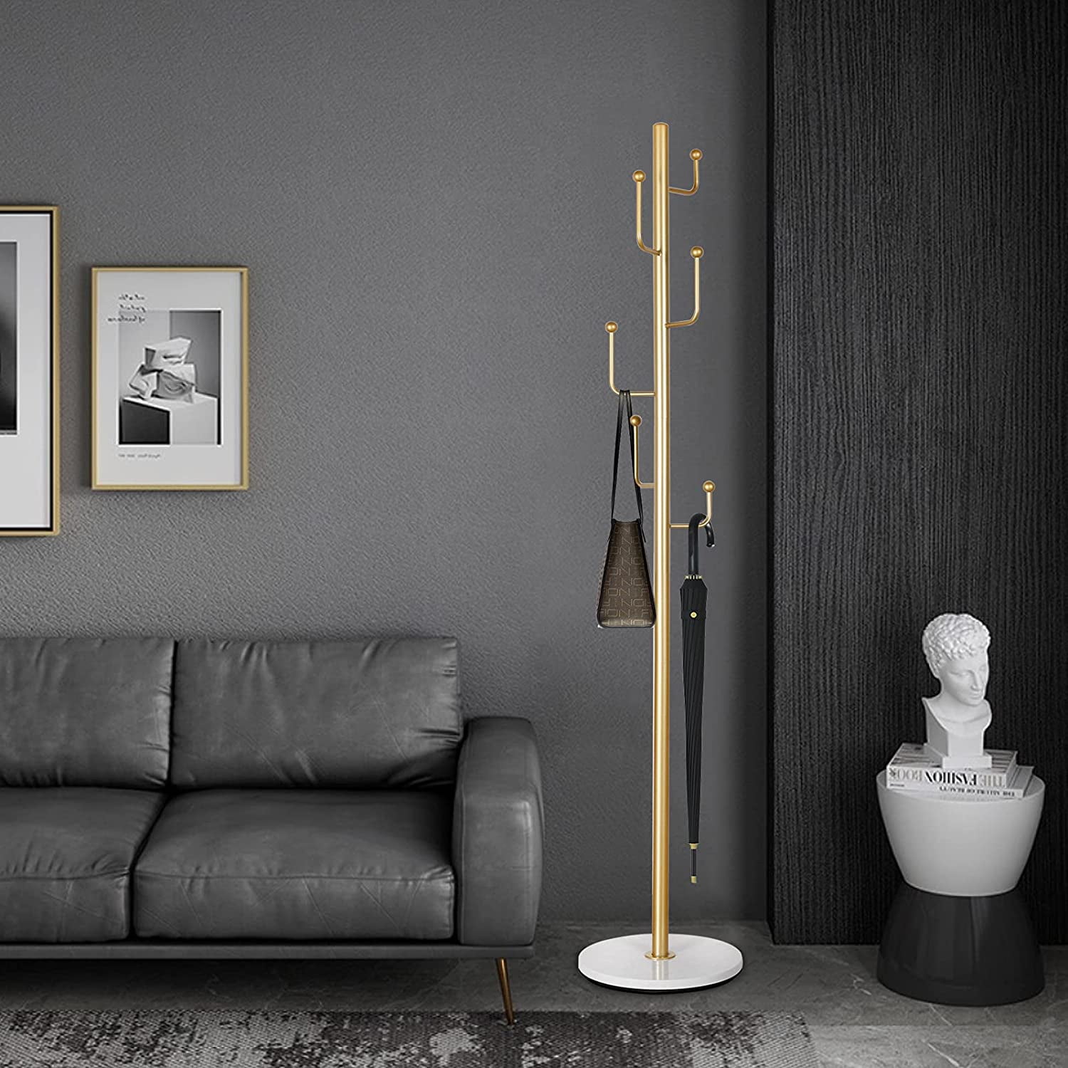 Miumaeov Coat Rack with Stable Marble Base, 67inch Modern Metal