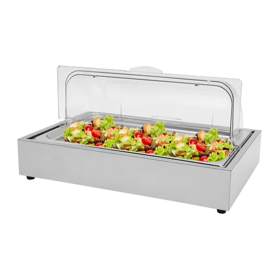 Miumaeov Cold Food Buffet Server with Ice Tray, Stainless Steel Chilled Serving Tray with Roll Top Lid, Clear Cooling Plate for Party Fruit Salad
