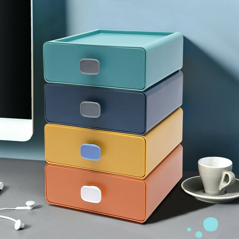 Miumaeov Colorful Desktop Stackable Organizer 4 Drawer Plastic Storage  Drawers Set with Square Handle Cosmetic Storage Drawer for Office Bedroom