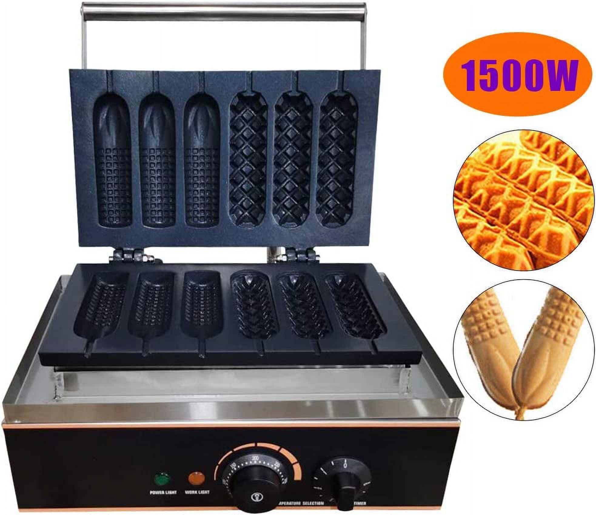 Miumaeov Commercial Electric Waffle Maker Machine 6 PCS Non Stick Crispy Machine Stainless Steel Hot Dog Sausage Maker for Waffles, Paninis, Hash browns 110V Household Waffle Cone Maker 1500W