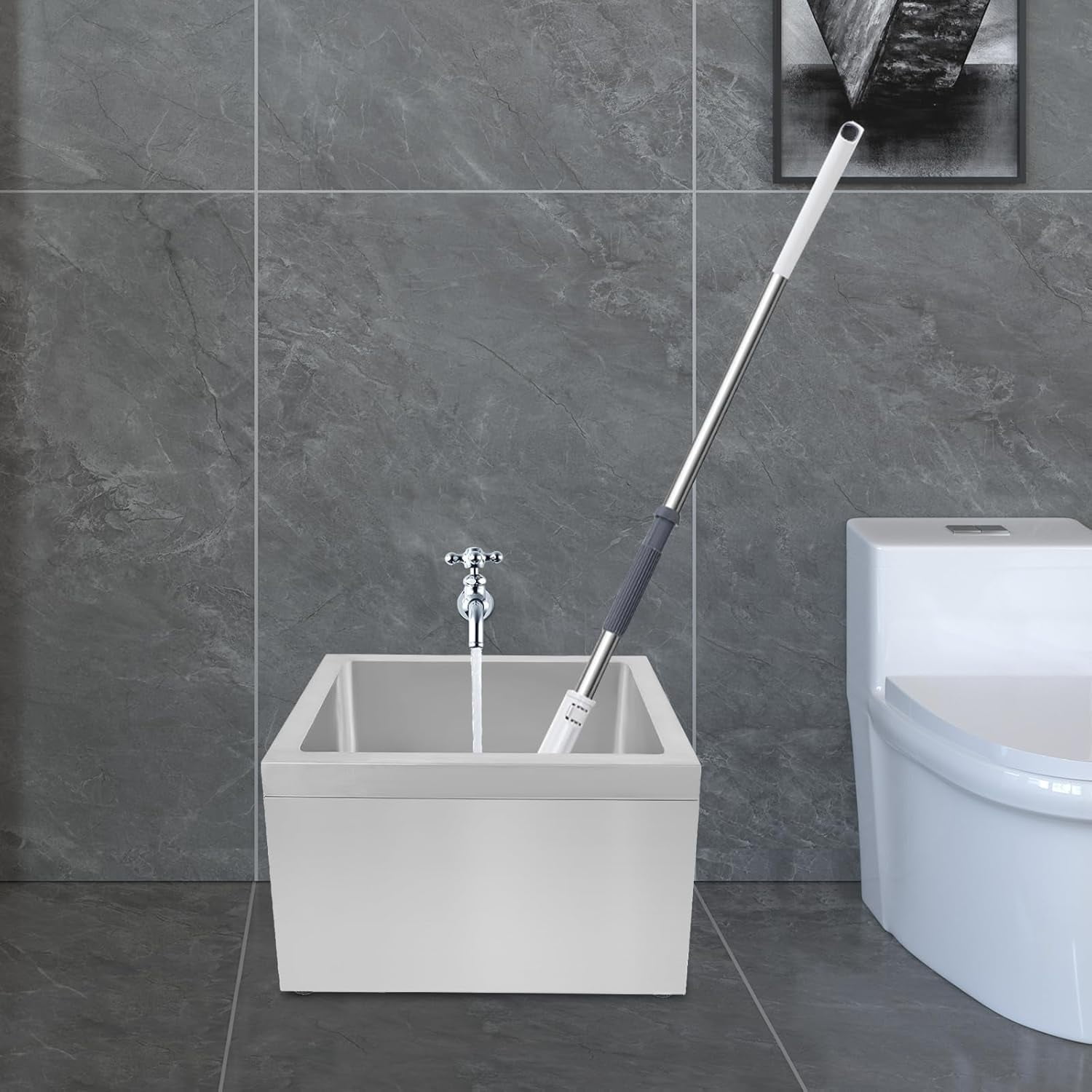 Miumaeov Commercial Floor Mount Mop Sink Free Standing Single Bowl Utility Sink for Restaurant Kitchen Garage Basement Bathroom