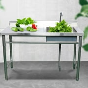 Miumaeov Commercial Kitchen Utility Sink with Stand 304 Stainless Steel Freestanding Kitchen Sink with Faucet and Worktable Multi-functional Shelf for Garage Restaurant Kitchen Laundry