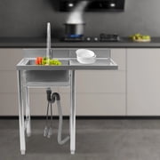 Miumaeov Commercial Stainless Steel Kitchen Sink 1 Compartment Workbench Sink Free Standing Kitchen Prep & Utility Sink with Drainboard for Restaurant Laundry Room 35.4" W x 21.2" D x 39.3" H