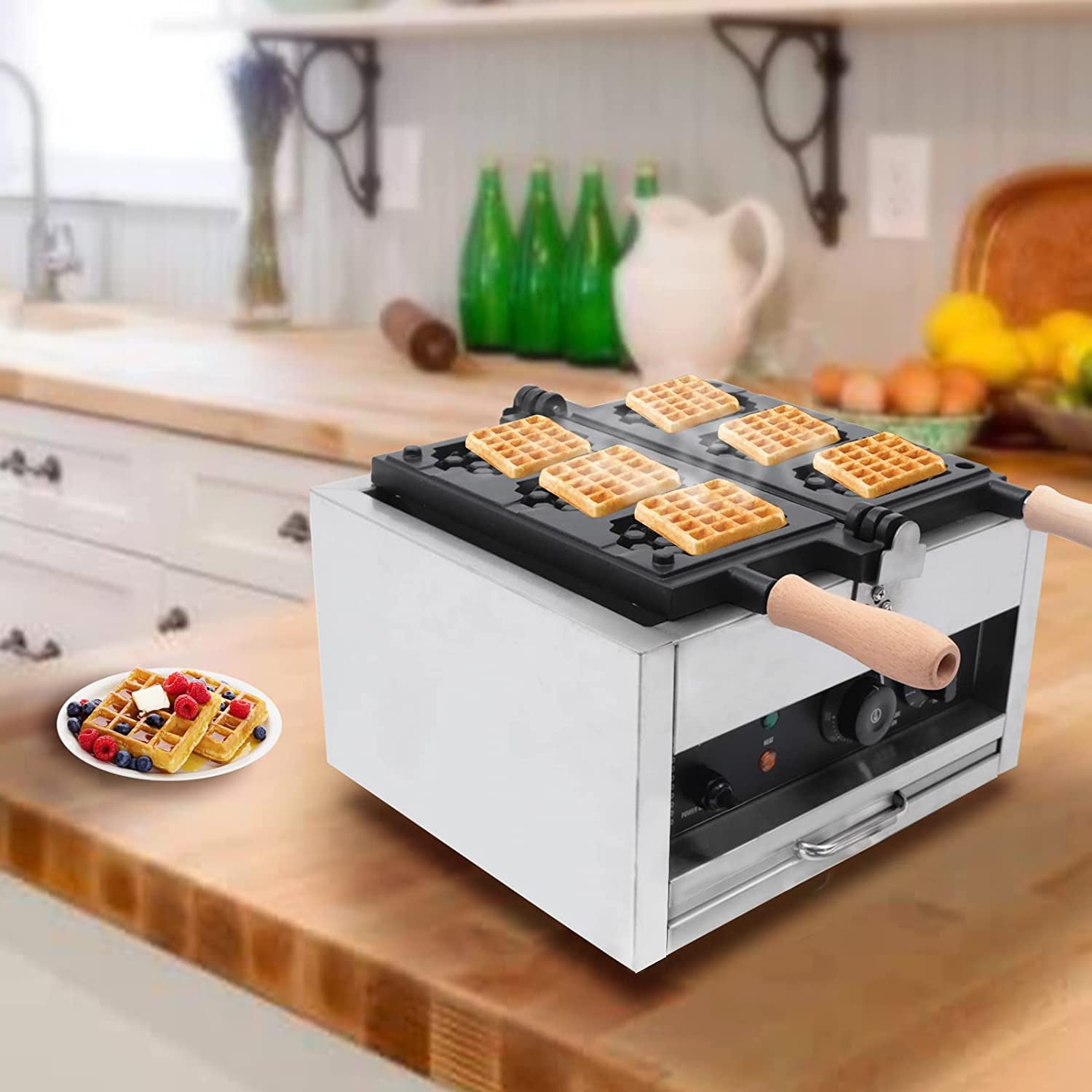 Miumaeov Waffle Maker Double-Sided Heating 1400W Commercial Honeycomb Shape Waffle Maker