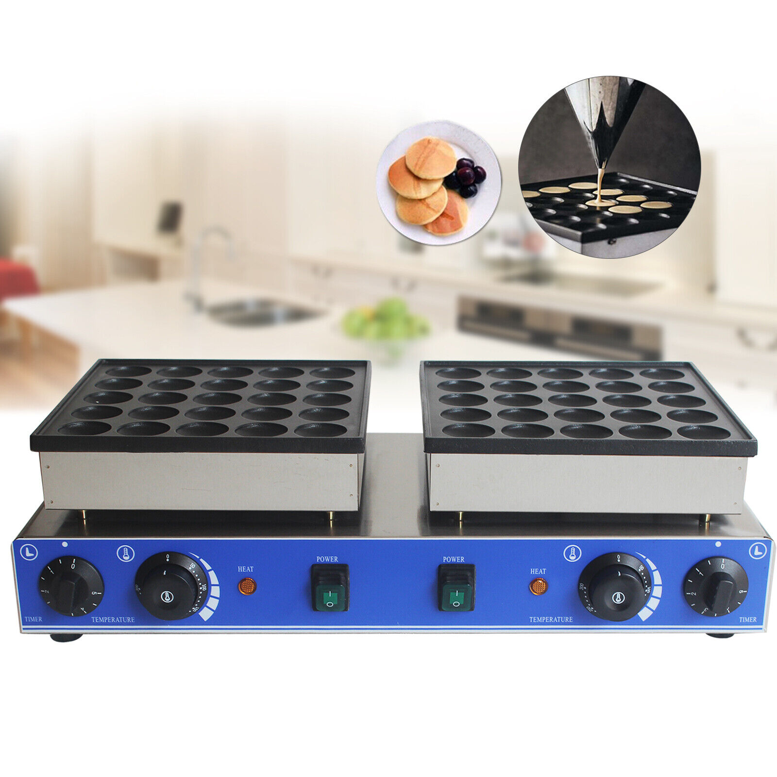 Miumaeov Commercial Waffle Maker Machine 50pcs 1.8'' Mini Dutch Pancakes Maker Nonstick Electric Waffle Baker