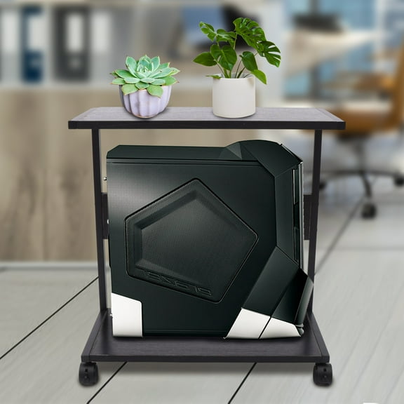 Miumaeov Computer Tower Stand PC Stand 2-Tier CPU Stand with 4 Universal Wheels Roll 360° Easy Movement and Cleanup for Conference Room Office Library Kitchen Living Room Black