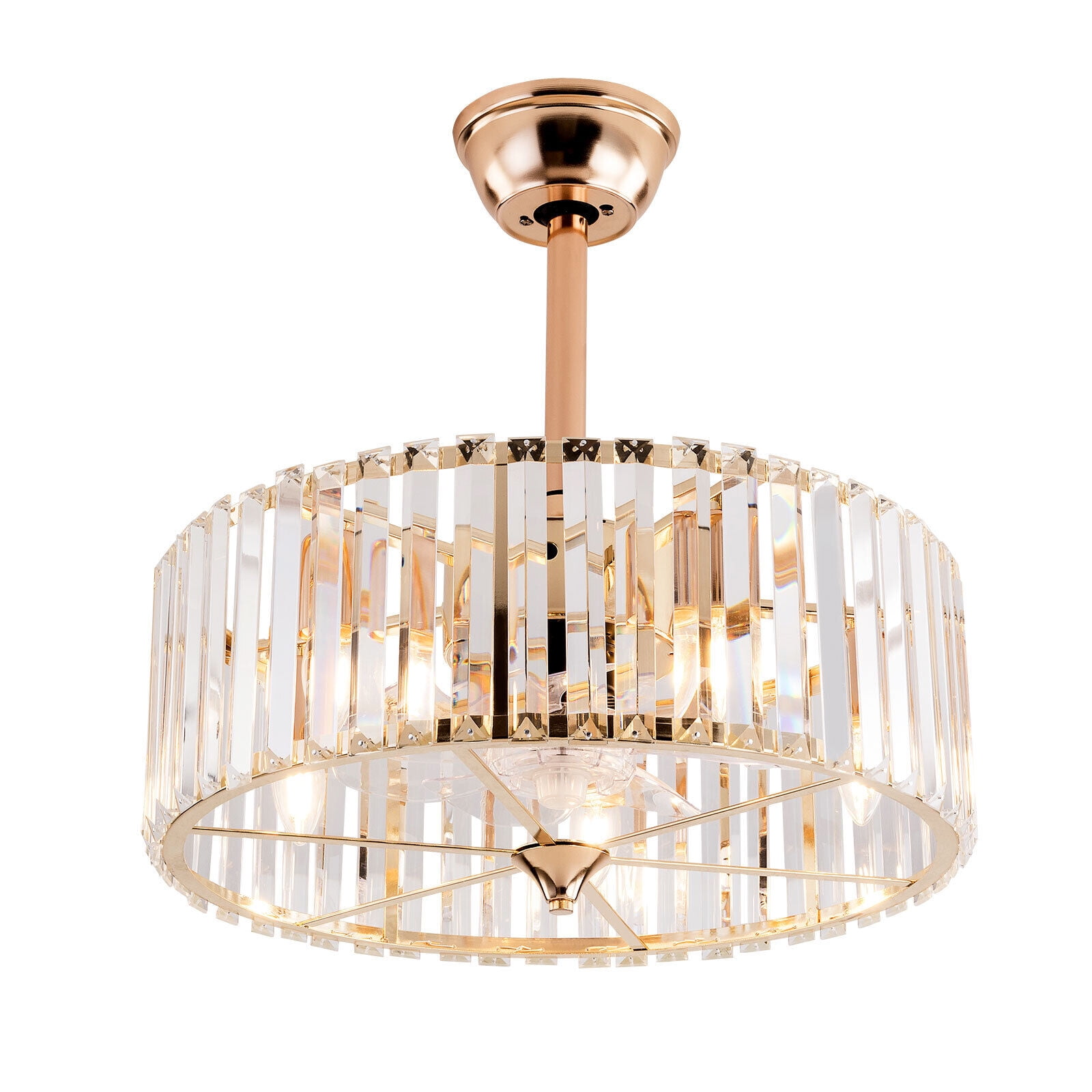 Miumaeov 18'' Gold Crystal Caged Ceiling Fan with Lights, Remote ...