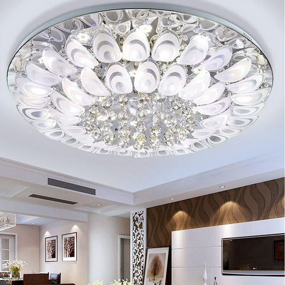 Miumaeov Crystal Chandelier Luxury Modern Ceiling Lamp Flush Mount LED Pendant Lighting with Remote 7 Colors Light for Living Dining Room Bedroom Meeting Room