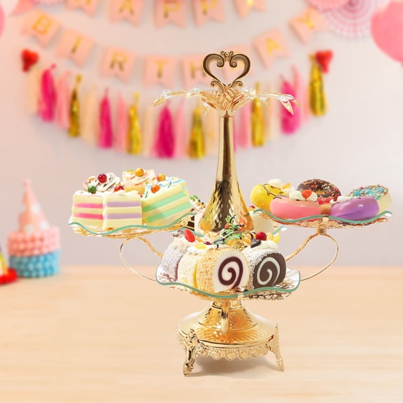 Miumaeov Cupcake Stand Buffet Dessert Tower Wave Glass Serving Tray for Birthday Wedding Party Display Decoration Golden